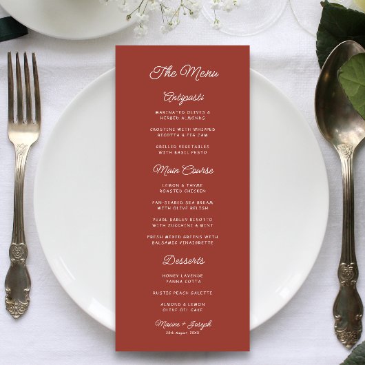 Menu Mariage rétro rouge et blanc