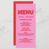 Menu Mariage rétro rouge gras rose (Devant / Derrière)