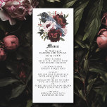 Menu Mariage romantique gothique aquarelle corbeau<br><div class="desc">Cette conception mariage de corbeau à fleurs goth présente une aquarelle simple et moody illustrant un corbeau perché sur un bouquet. Parfait pour un mariage goth romantique intemporel ou autre occasion spéciale. Il est parfaitement adapté à un événement éffrayant à l'automne ou à un événement hivernal unique dans un cadre...</div>