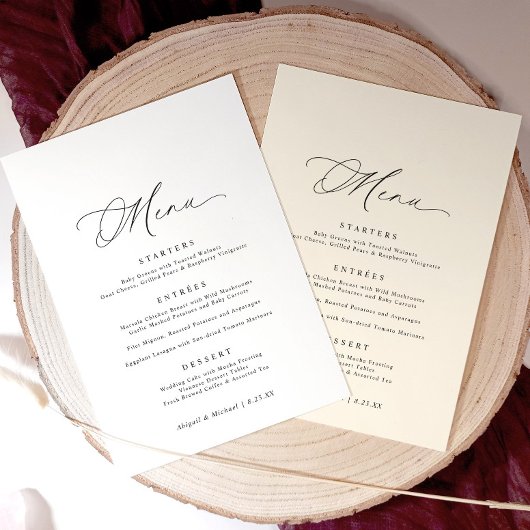 Menu Mariage Romantique Moderne Calligraphie Élégante