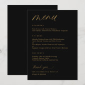 Menu Mariage romantique noir et or (Devant / Derrière)