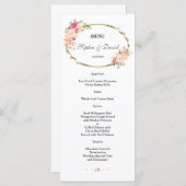 Menu Mariage Romantique Rose Floral Gold Frame (Devant / Derrière)