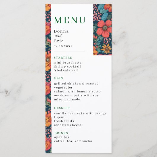 Menu Mariage romantique rose vintage (Devant)