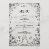 Menu Mariage Romantique Rustique Dessin à la Main (Devant)