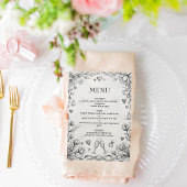 Menu Mariage Romantique Rustique Dessin à la Main