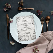 Menu Mariage Romantique Rustique Dessin à la Main