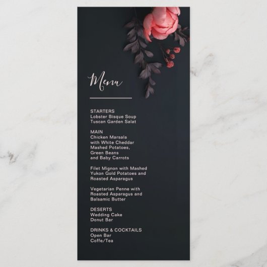 Menu Mariage romantique sombre Fleurs 3D Rose (Devant)