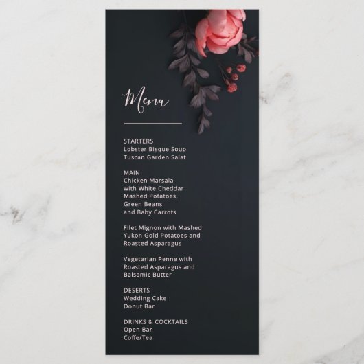 Menu Mariage romantique sombre Fleurs 3D Rose (Devant)