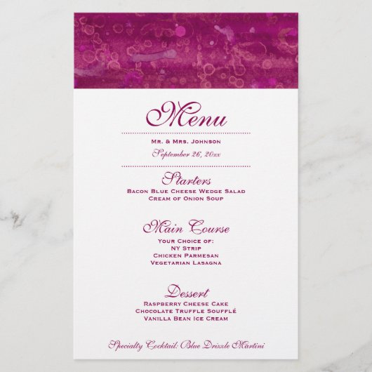 Menu Mariage rose (Devant)