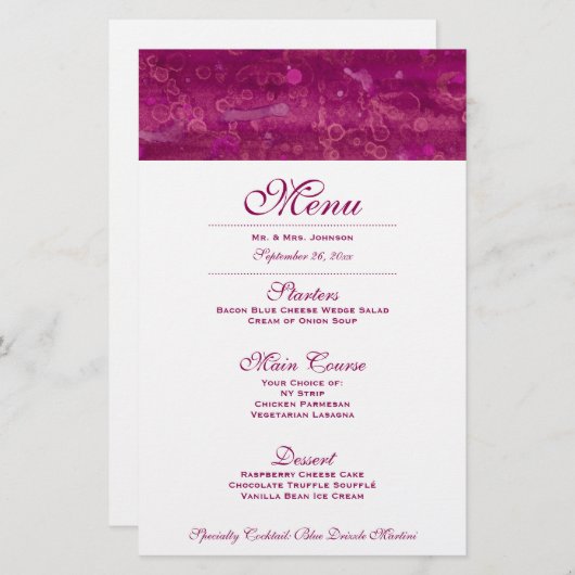 Menu Mariage rose (Devant / Derrière)
