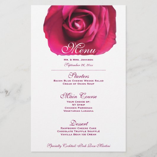 Menu Mariage Rose (Devant)