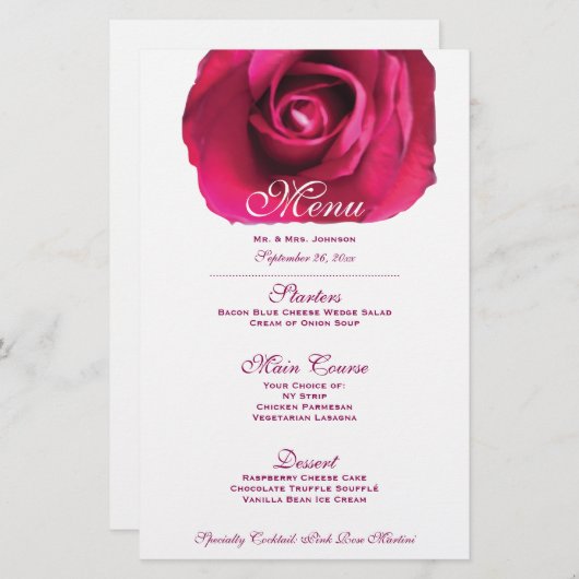 Menu Mariage Rose (Devant / Derrière)