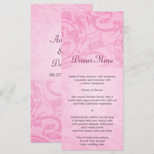 Menu Mariage Rose (Devant / Derrière)