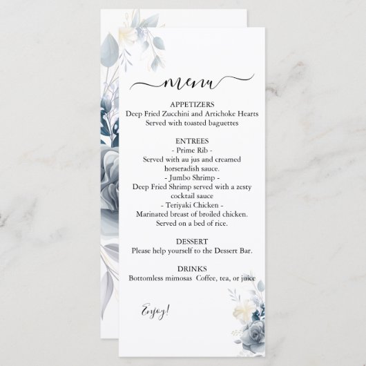 Menu Mariage Rose aquarelle (Devant / Derrière)