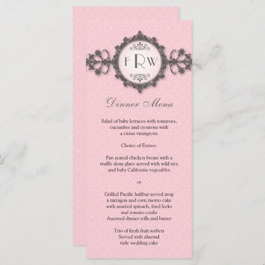 Menu Mariage rose Bande Art Déco (Devant / Derrière)