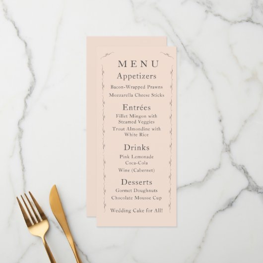 Menu Mariage rose Champagne Simple Catholique (Devant/Arrière en situation)
