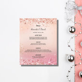 Menu mariage rose confetti rose or
