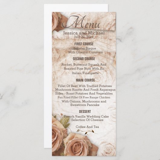 Menu Mariage Rose couleur Peach souple (Devant / Derrière)