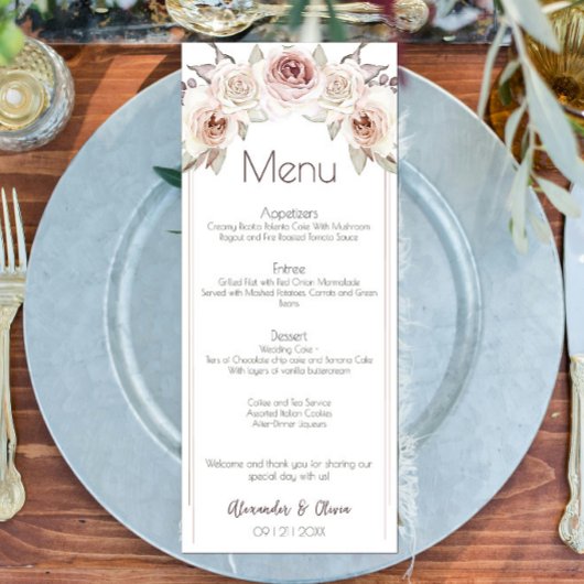 Menu Mariage Rose de Bohême