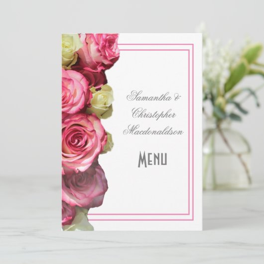 Menu mariage rose de bordure rose (Debout devant)