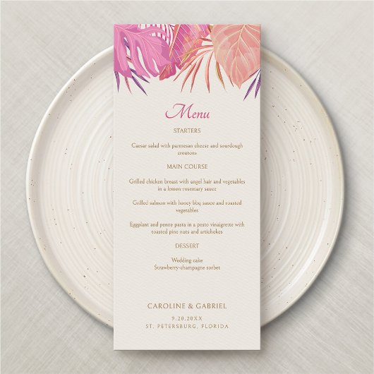 Menu Mariage rose de plage Tropical