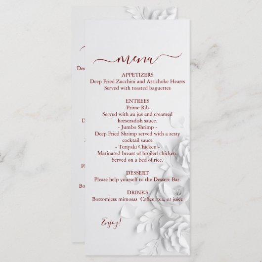Menu Mariage Rose double floral (Devant / Derrière)