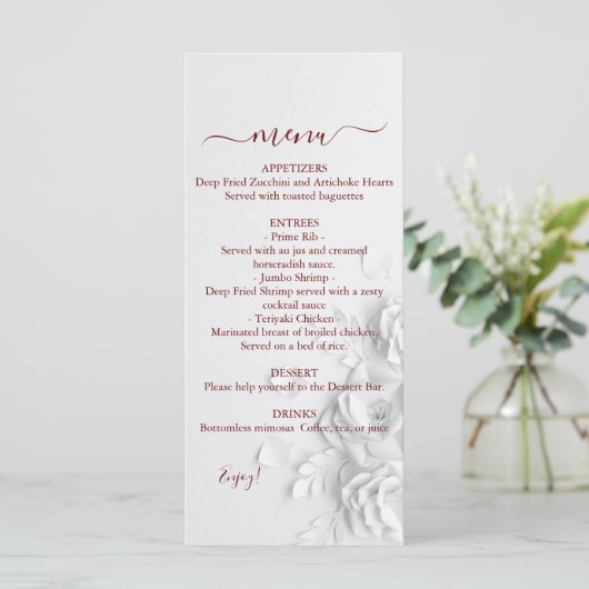 Menu Mariage Rose double floral (Debout devant)