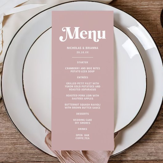 Menu Mariage Rose Dusty moderne