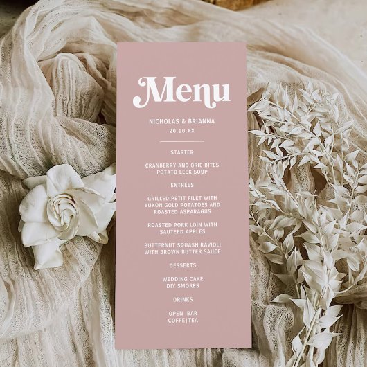 Menu Mariage Rose Dusty moderne