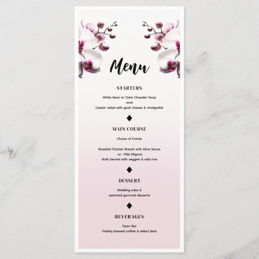 Menu Mariage rose et blanc orchidée (Devant)