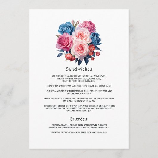 Menu Mariage rose et bleu (Dos)