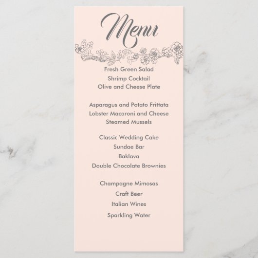 Menu Mariage rose et gris (Devant)