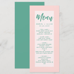 Menu Mariage rose et vert ondulé