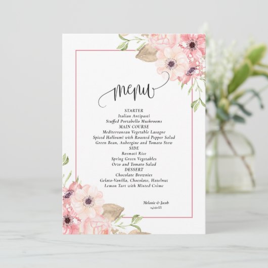 Menu mariage Rose Floral (Debout devant)