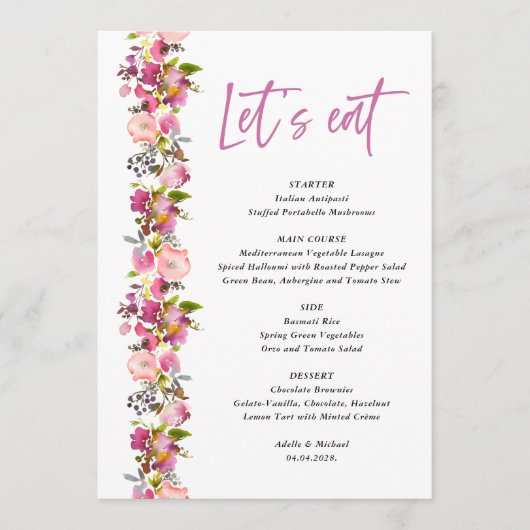 Menu mariage Rose Floral (Devant)