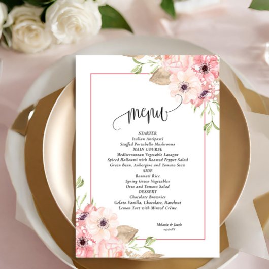 Menu mariage Rose Floral