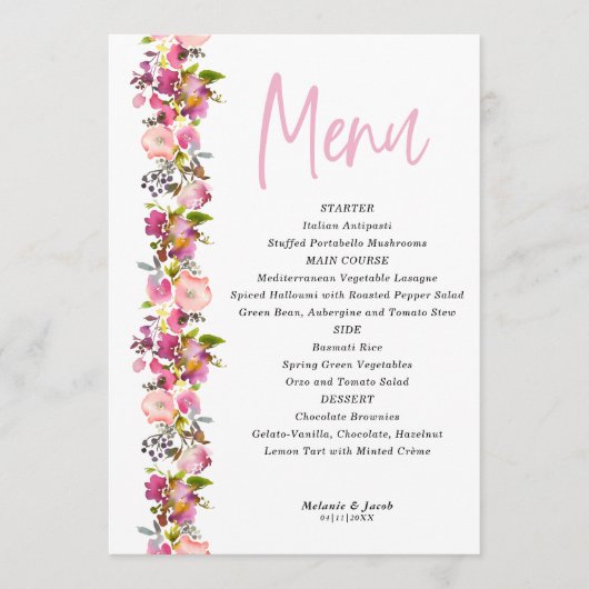 Menu mariage Rose Floral (Devant)