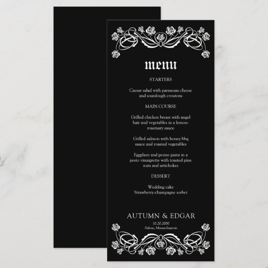 Menu Mariage Rose gothique (Devant / Derrière)