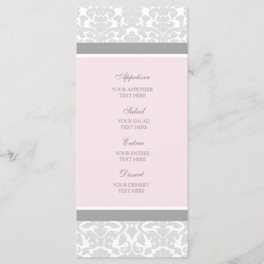 Menu mariage Rose Grey Damask (Devant)
