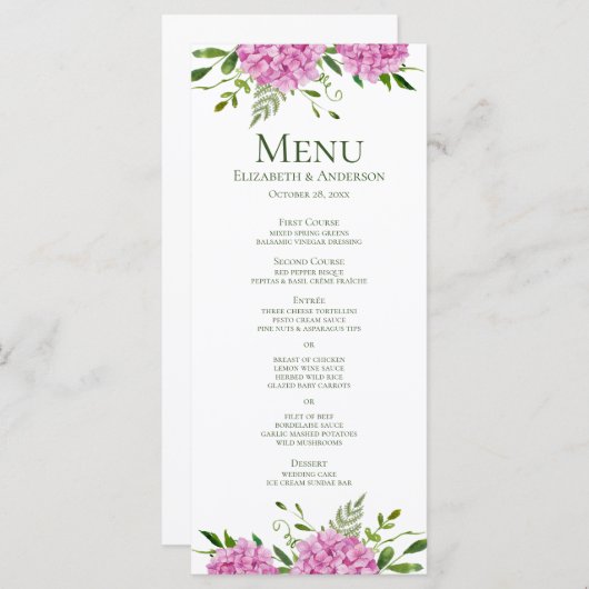 Menu Mariage rose Hydrangea