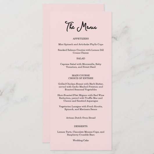 Menu Mariage Rose Jardin Rose (Devant / Derrière)