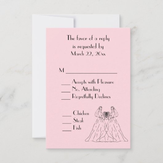 Menu Mariage rose lesbienne Choix RSVP (Devant)