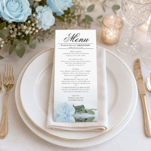 Menu Mariage Rose Miroir Bleu Poussiéreux Lumière Éléga