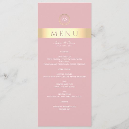Menu Mariage Rose moderne Dusty (Devant)