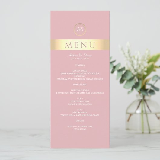 Menu Mariage Rose moderne Dusty (Debout devant)