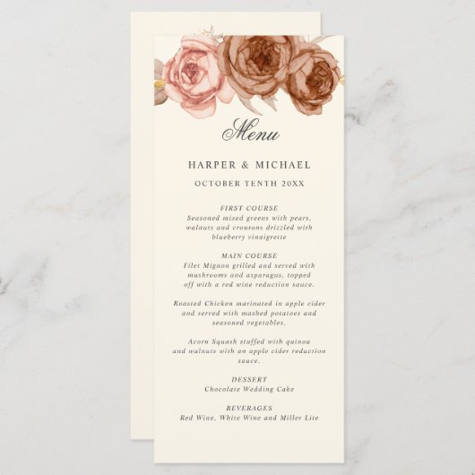 Menu mariage rose monogramme (Devant / Derrière)