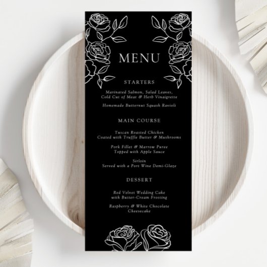 Menu Mariage Rose Noir Et Blanc Premium