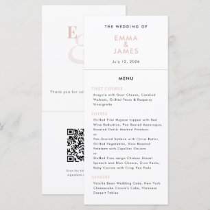 Menu Mariage Rose Pâle Ampersand Code QR Élégant