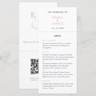 Menu Mariage Rose Pâle Ampersand | Code QR | Élégant