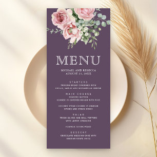 Menu Mariage Rose Pâle Floral Eucalyptus Violet Poussié